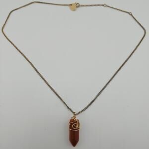 Lovisa Gold Tone Wire Wrapped Orange Stone Pendant Necklace Renaissance Boho